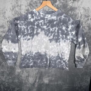 American Eagle Womens Sweatshirt Pullover S Gray Tie Dye Puff Sleeve